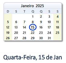 15 Janeiro 2025 calendario