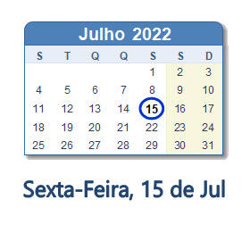 15 Julho 2022 calendario