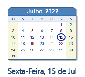 15 Julho 2022 calendario