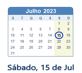 15 Julho 2023 calendario