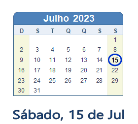 15 Julho 2023 calendario