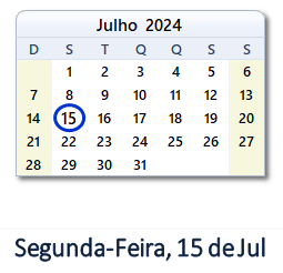 15 Julho 2024 calendario