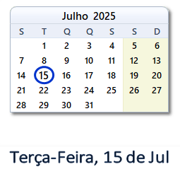 15 Julho 2025 calendario