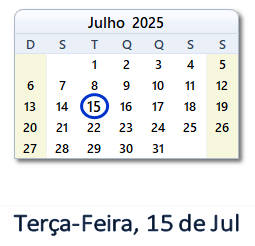 15 Julho 2025 calendario
