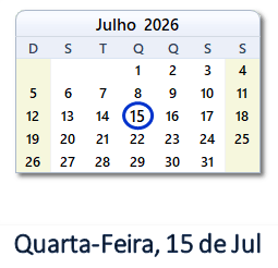 15 Julho 2026 calendario