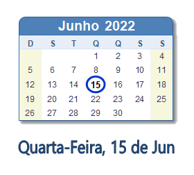 15 Junho 2022 calendario