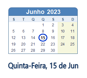 15 Junho 2023 calendario