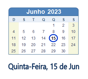 15 Junho 2023 calendario