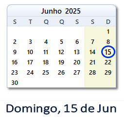 15 Junho 2025 calendario