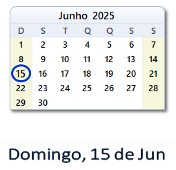 15 Junho 2025 calendario