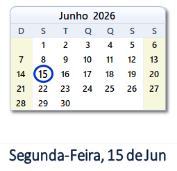 15 Junho 2026 calendario