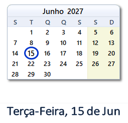 15 Junho 2027 calendario