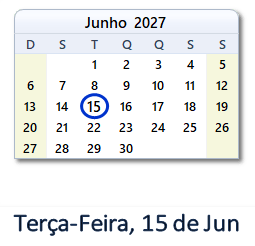 15 Junho 2027 calendario