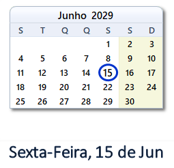 15 Junho 2029 calendario