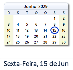 15 Junho 2029 calendario