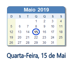 15 Maio 2019 calendario