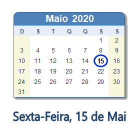 15 Maio 2020 calendario