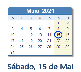 15 Maio 2021 calendario