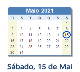 15 Maio 2021 calendario