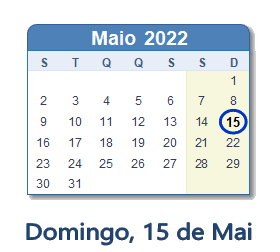 15 Maio 2022 calendario