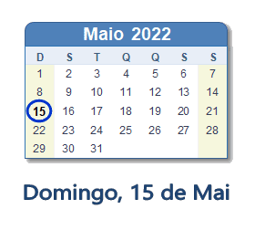 15 Maio 2022 calendario
