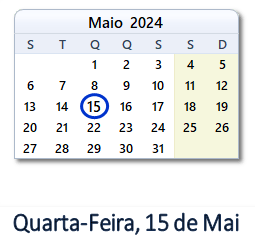 15 Maio 2024 calendario