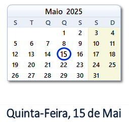15 Maio 2025 calendario