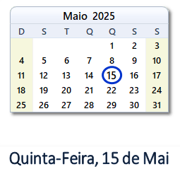 15 Maio 2025 calendario