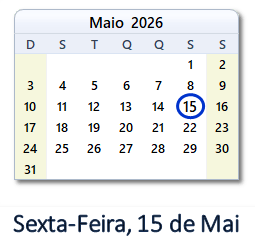 15 Maio 2026 calendario