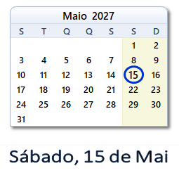 15 Maio 2027 calendario