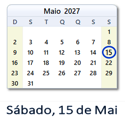 15 Maio 2027 calendario