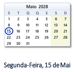 15 Maio 2028 calendario