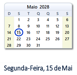 15 Maio 2028 calendario