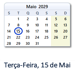 15 Maio 2029 calendario