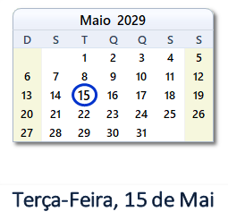 15 Maio 2029 calendario
