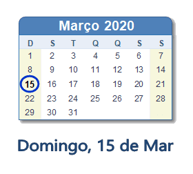 15 Março 2020 calendario