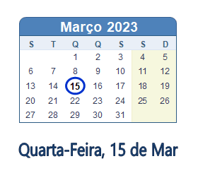15 Março 2023 calendario
