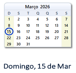 15 Março 2026 calendario