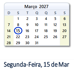 15 Março 2027 calendario
