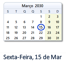 15 Março 2030 calendario