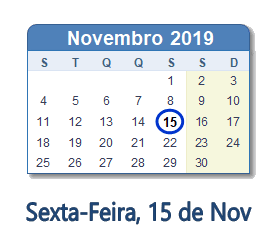 15 Novembro 2019 calendario