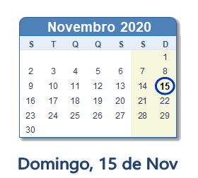 15 Novembro 2020 calendario
