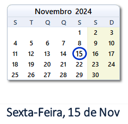 15 Novembro 2024 calendario