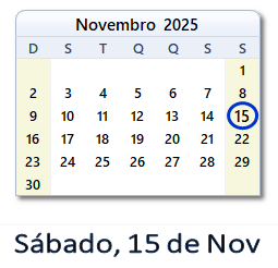 15 Novembro 2025 calendario