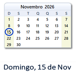 15 Novembro 2026 calendario
