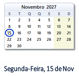 15 Novembro 2027 calendario