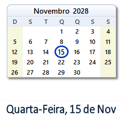 15 Novembro 2028 calendario