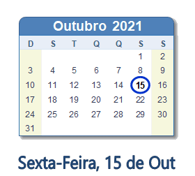 15 Outubro 2021 calendario
