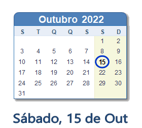 15 Outubro 2022 calendario
