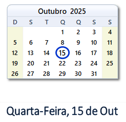 15 Outubro 2025 calendario